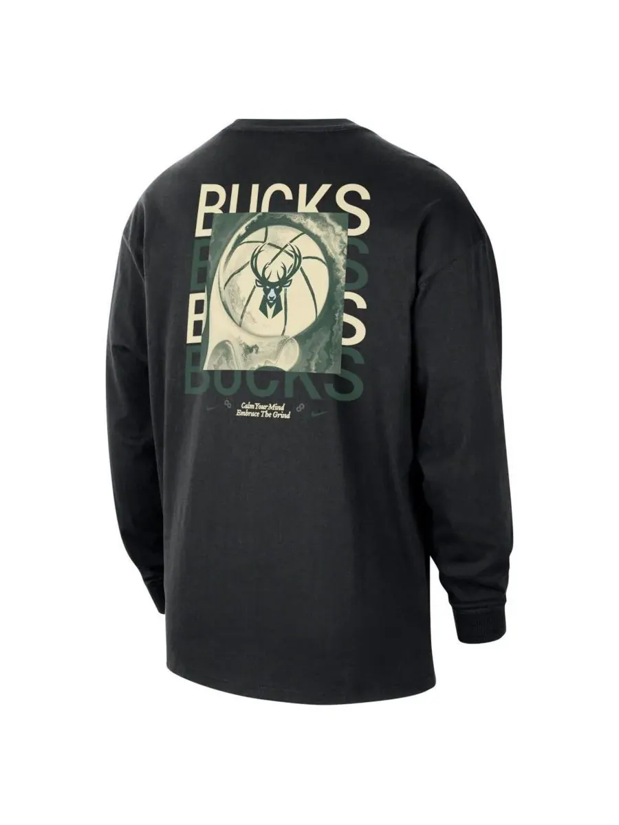 Nike Мужская черная футболка с длинными рукавами Milwaukee Bucks Courtside Oversized — изображение 3 из 3, черный