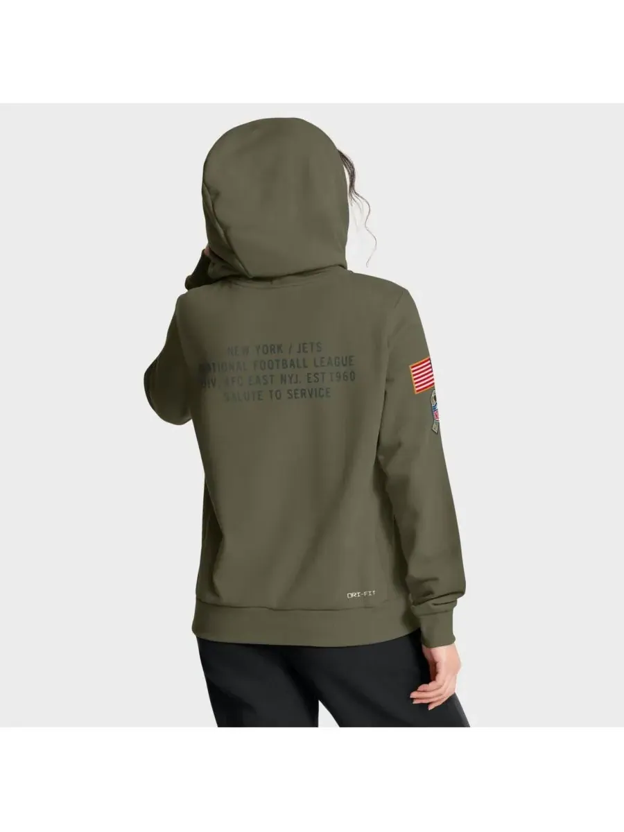 Nike Женская толстовка New York Jets 2025 Salute to Service Sideline Standard Issue Dri-FIT — изображение 2 из 5, оливковый