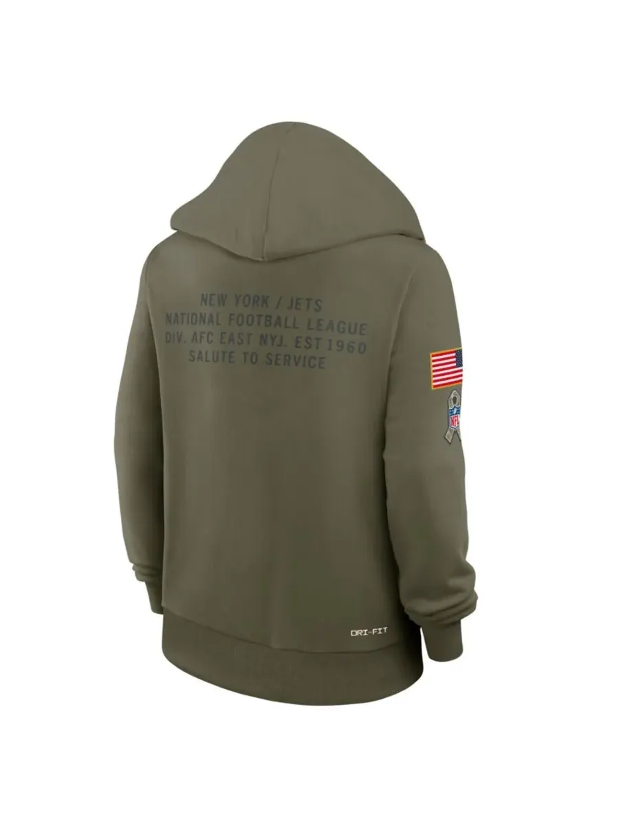 Nike Женская толстовка New York Jets 2025 Salute to Service Sideline Standard Issue Dri-FIT — изображение 5 из 5, оливковый