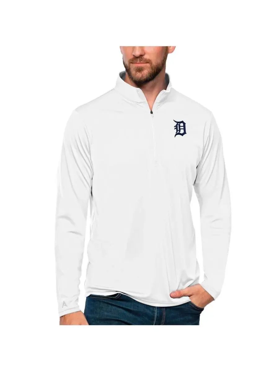Antigua Мужская белая толстовка с застежкой-молнией в честь команды Detroit Tigers
