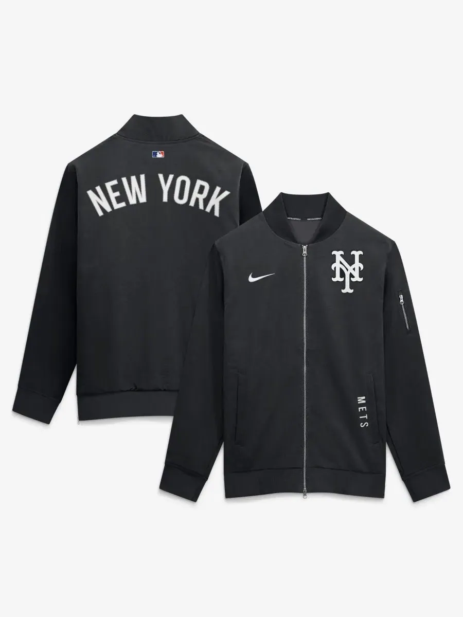 Ветрозащитная куртка-бомбер с флисовой подкладкой, модель Dugout Relaxed Full-Zip Nike — изображение 2 из 5, черный