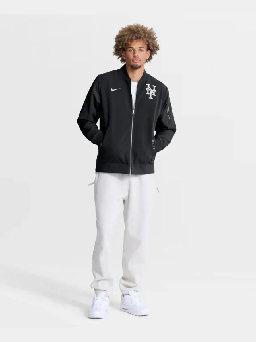 Ветрозащитная куртка-бомбер с флисовой подкладкой, модель Dugout Relaxed Full-Zip Nike — изображение 5 из 5, черный