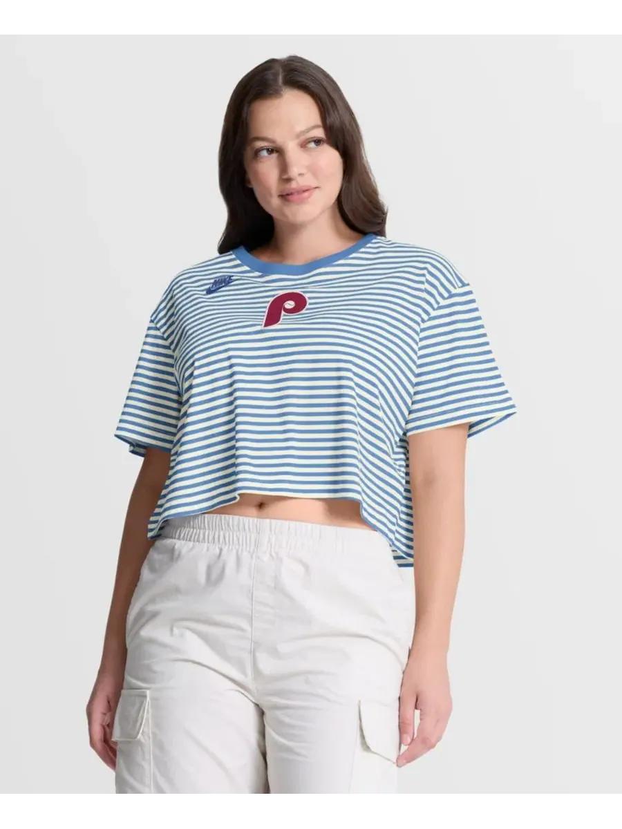 Футболка-кроп с принтом Cooperstown Collection Striped Cropped T-Shirt Nike
