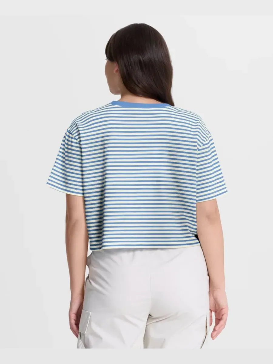 Футболка-кроп с принтом Cooperstown Collection Striped Cropped T-Shirt Nike — изображение 2 из 3, светлый синий кремовый