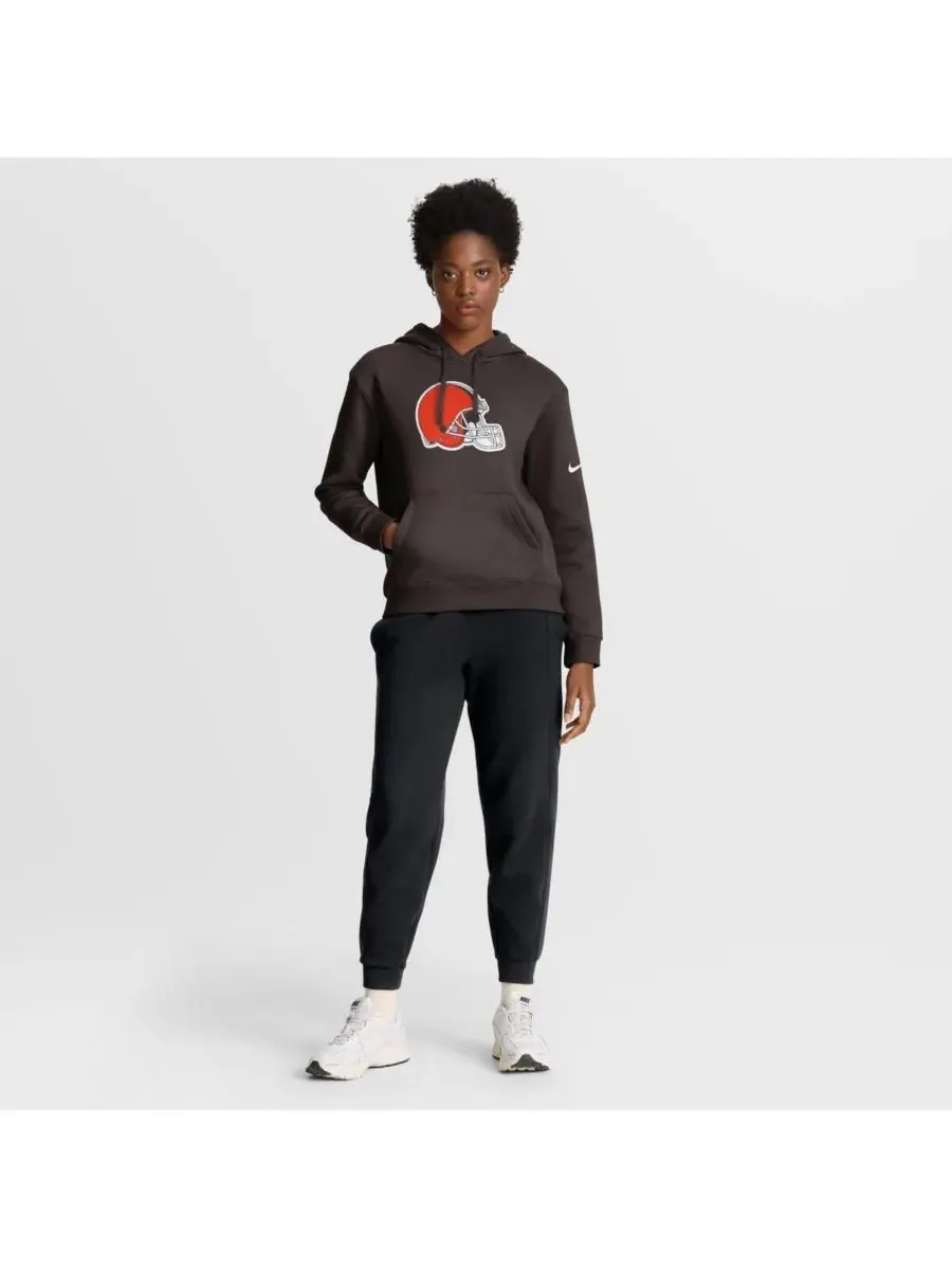 Nike Женская коричневая флисовая толстовка с капюшоном в стиле клуба «Кливленд Браунс» — изображение 3 из 3, коричневый