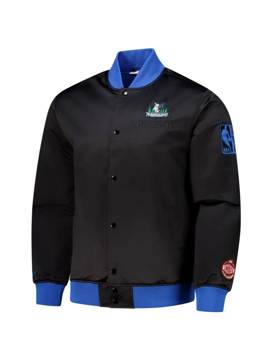 Mitchell & Ness Мужская черная легкая атласная куртка Minnesota Timberwolves Hardwood Classics Team — изображение 2 из 3