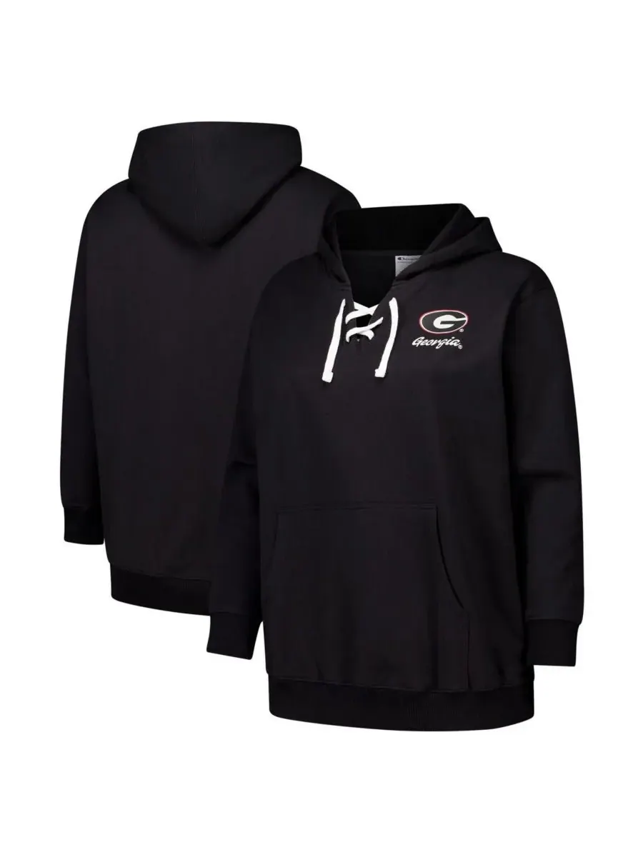 Fanatics Женская черная толстовка большого размера Georgia Bulldogs с V-образным вырезом и шнуровкой
