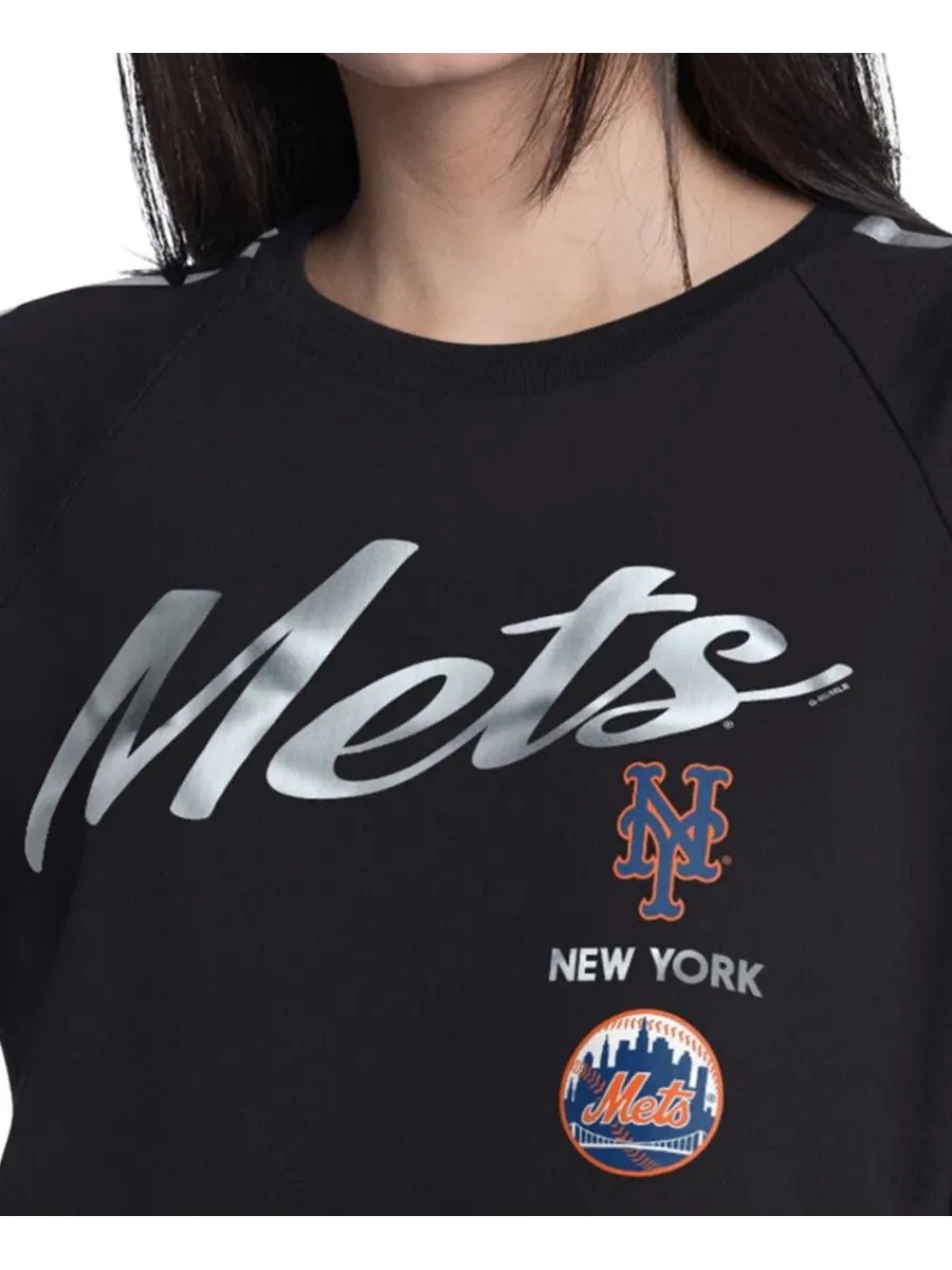 Женская футболка-реглан с кроп-силуэтом New York Mets Classic Play G-III 4Her by Carl Banks — изображение 3 из 3, черный