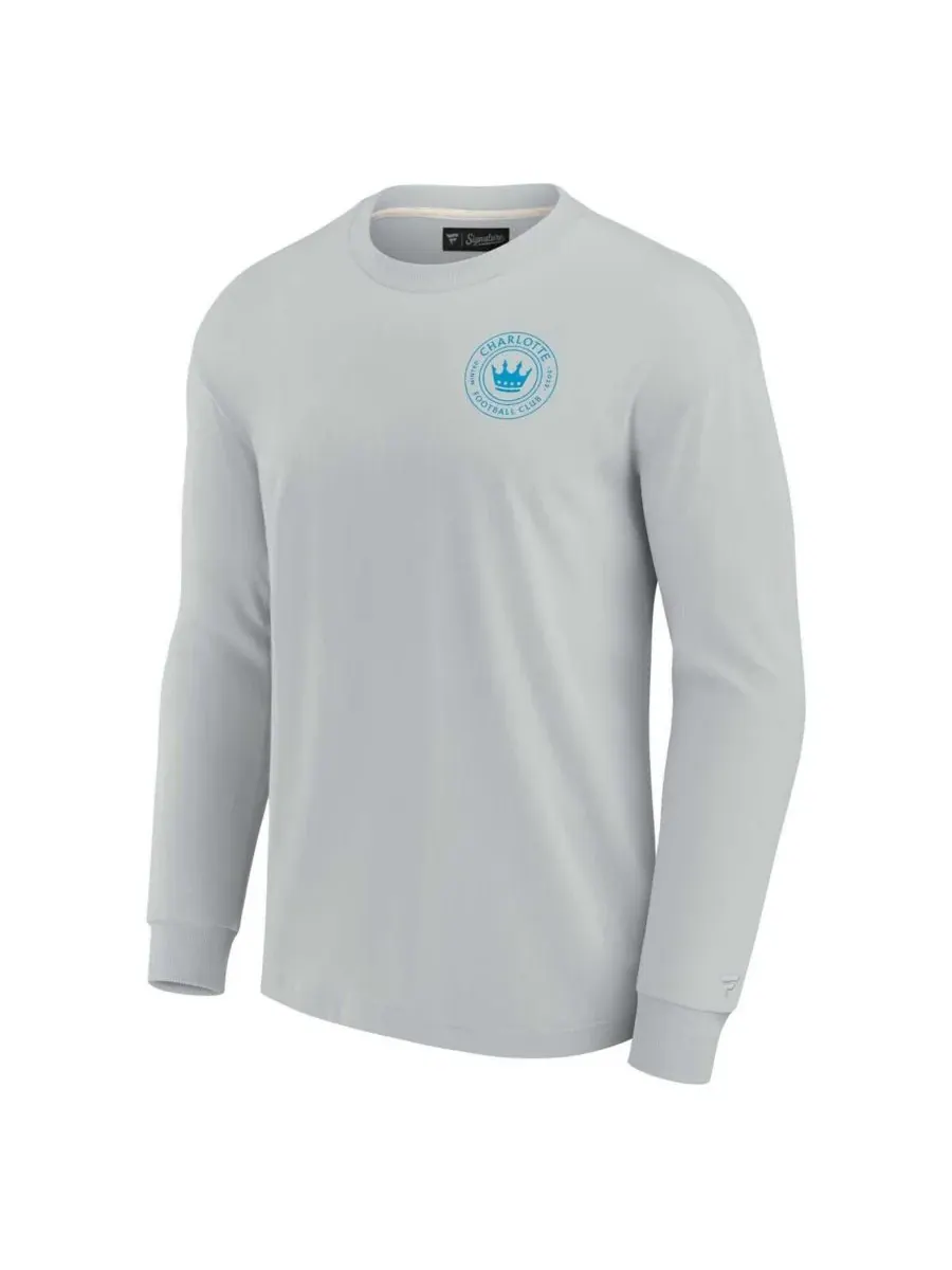 Fanatics Мужская и женская серая футболка с длинным рукавом Charlotte FC Elements Super Soft — изображение 2 из 3, серый