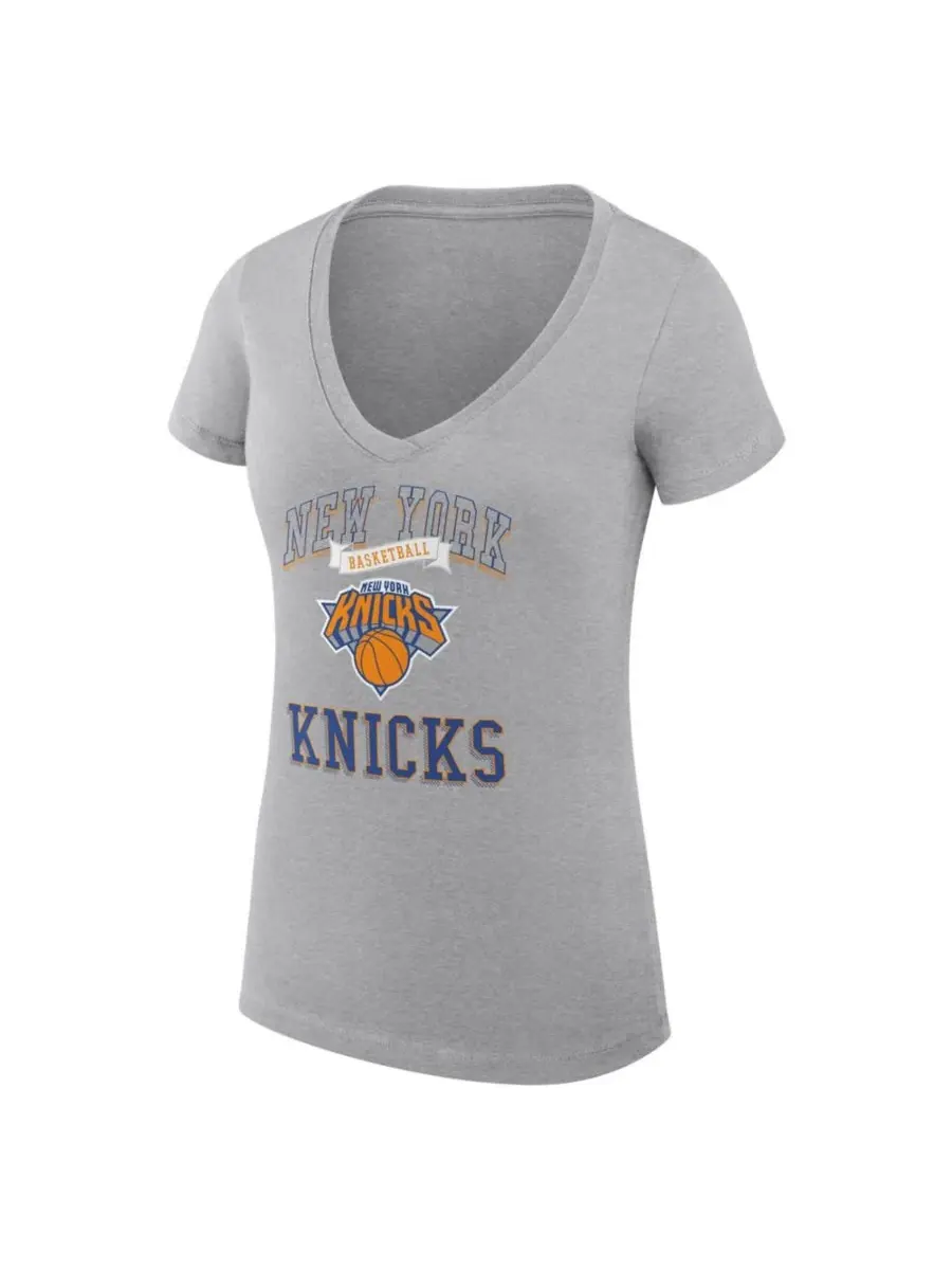 Футболка женская с v-образным вырезом, с логотипом New York Knicks G-III 4Her by Carl Banks — изображение 2 из 3, серый