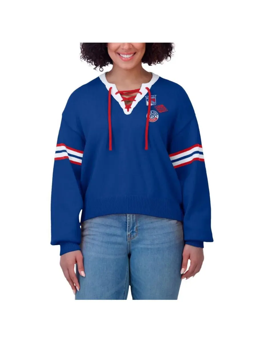 O5 Apparel Укороченный свитер на шнуровке синего цвета с символикой New York Rangers от Wear By — изображение 4 из 4, синий
