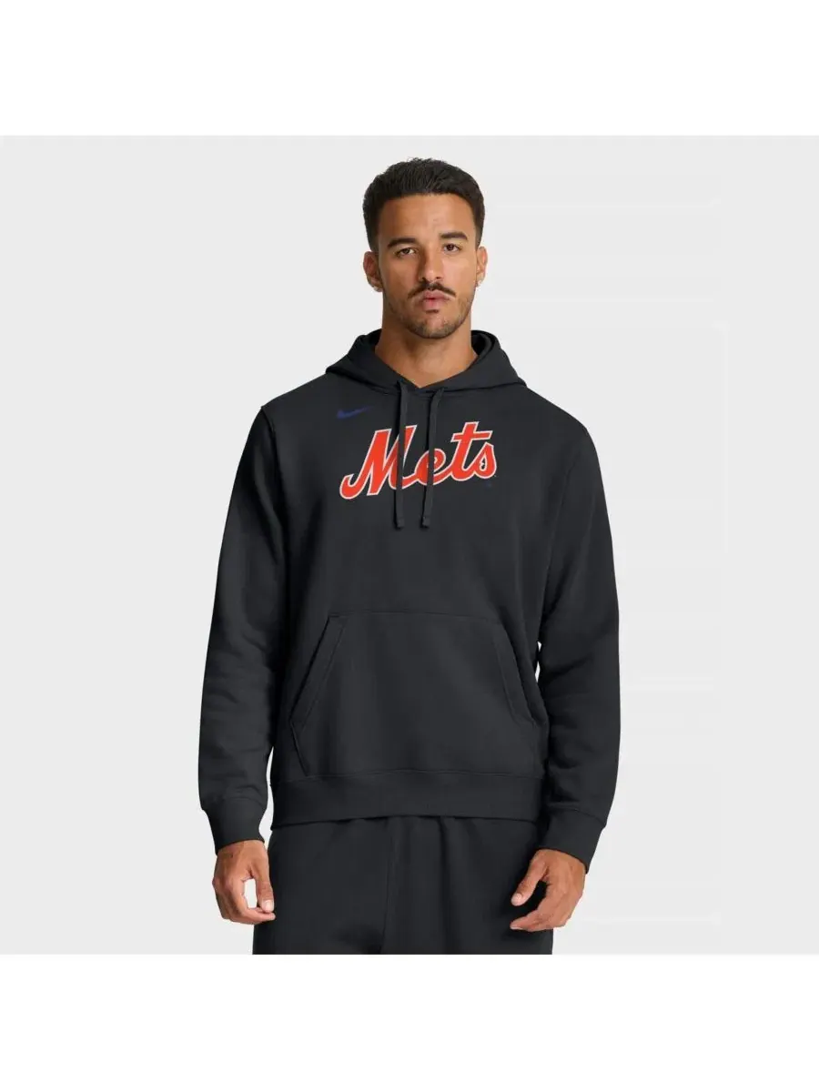 Мужская черная толстовка с капюшоном New York Mets Club Nike