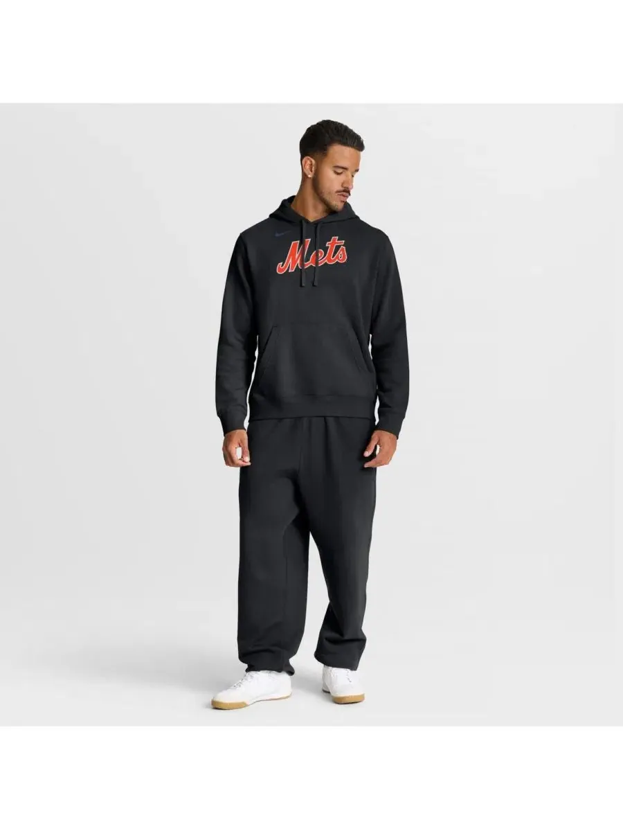 Мужская черная толстовка с капюшоном New York Mets Club Nike — изображение 3 из 4, черный
