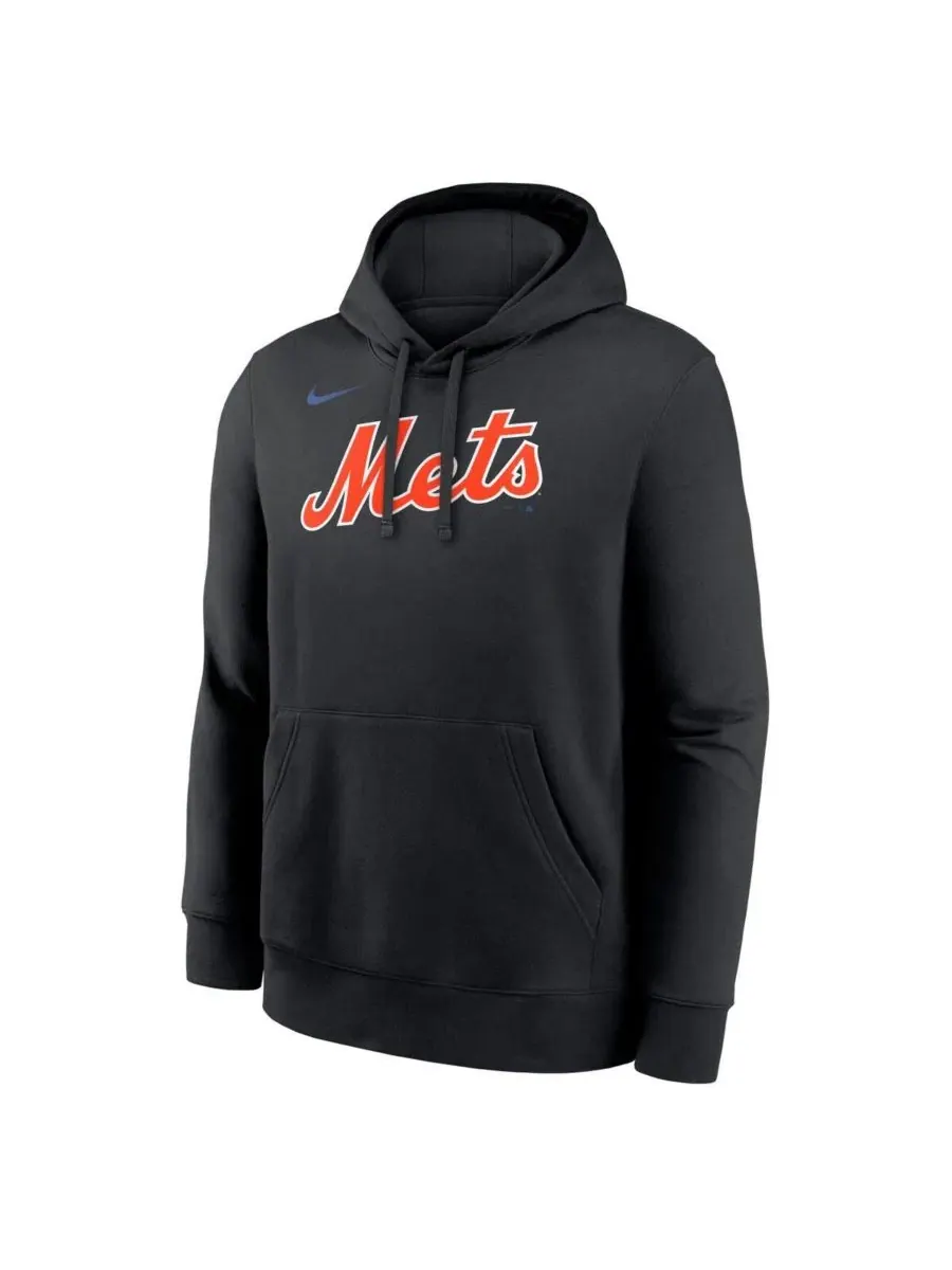 Мужская черная толстовка с капюшоном New York Mets Club Nike — изображение 4 из 4, черный