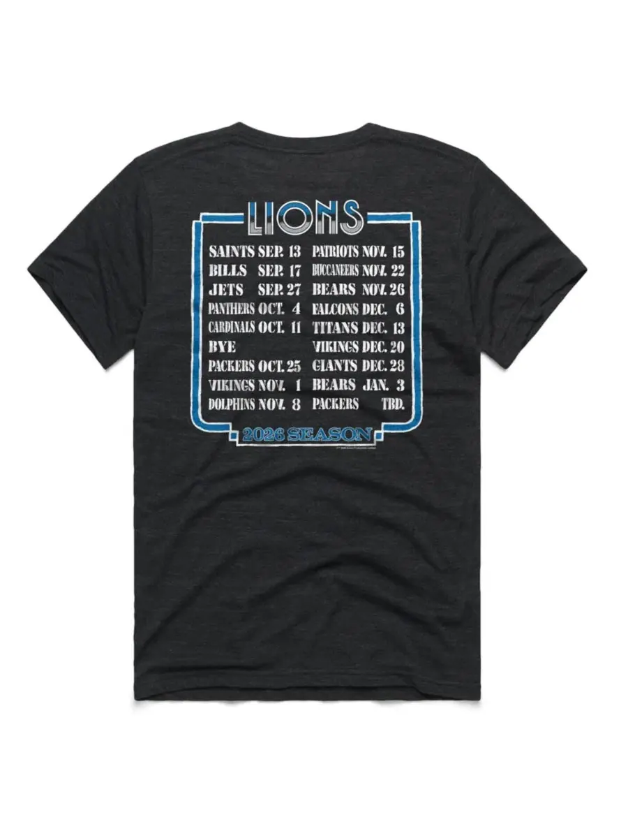 Футболка с принтом расписания матчей Detroit Lions 2026 Homage — изображение 2 из 3, темно-серый