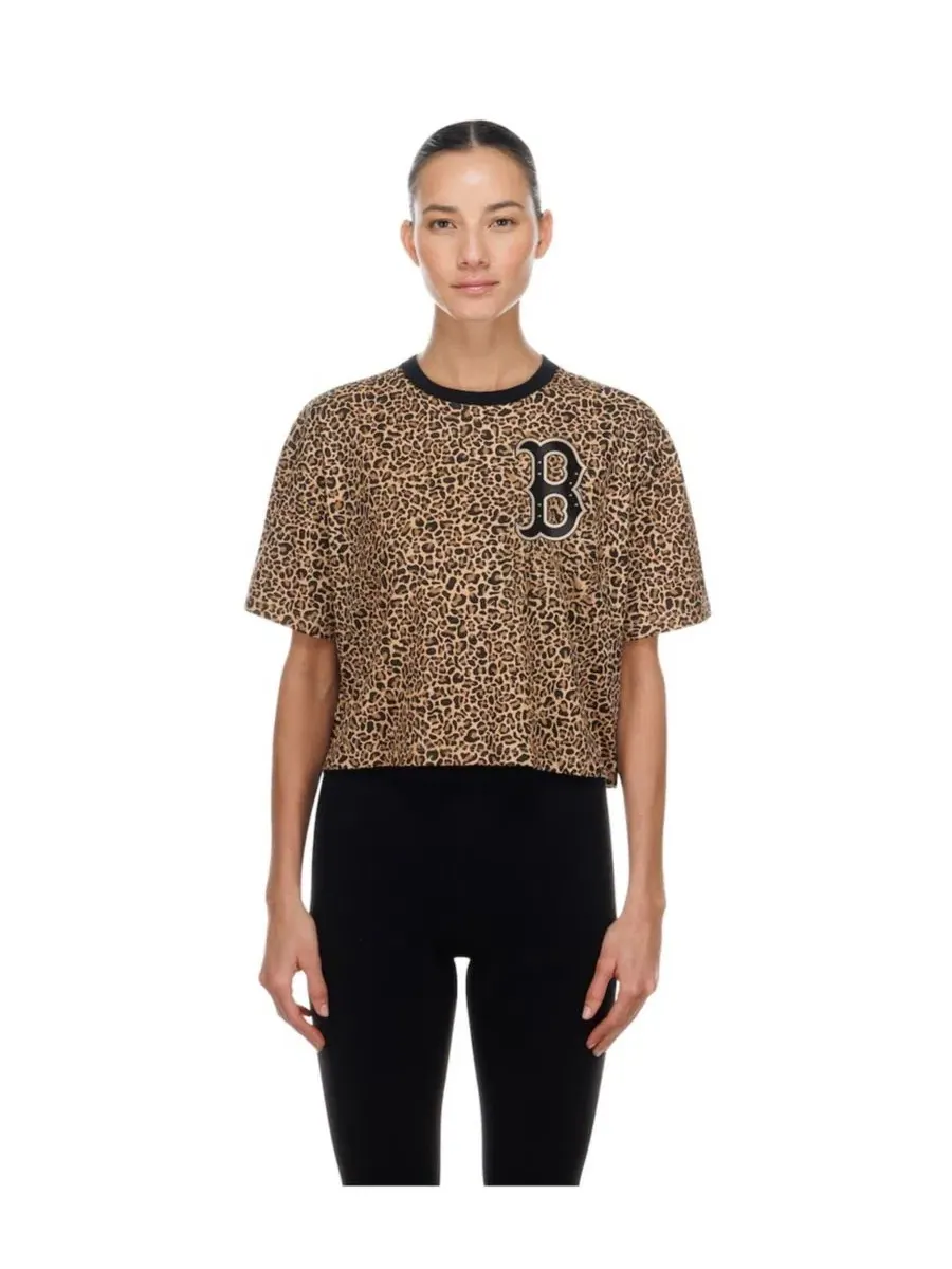 Футболка женская с принтом Leopard Boxy Cropped New Era