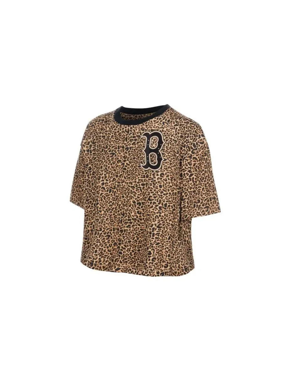 Футболка женская с принтом Leopard Boxy Cropped New Era — изображение 3 из 4, коричневый