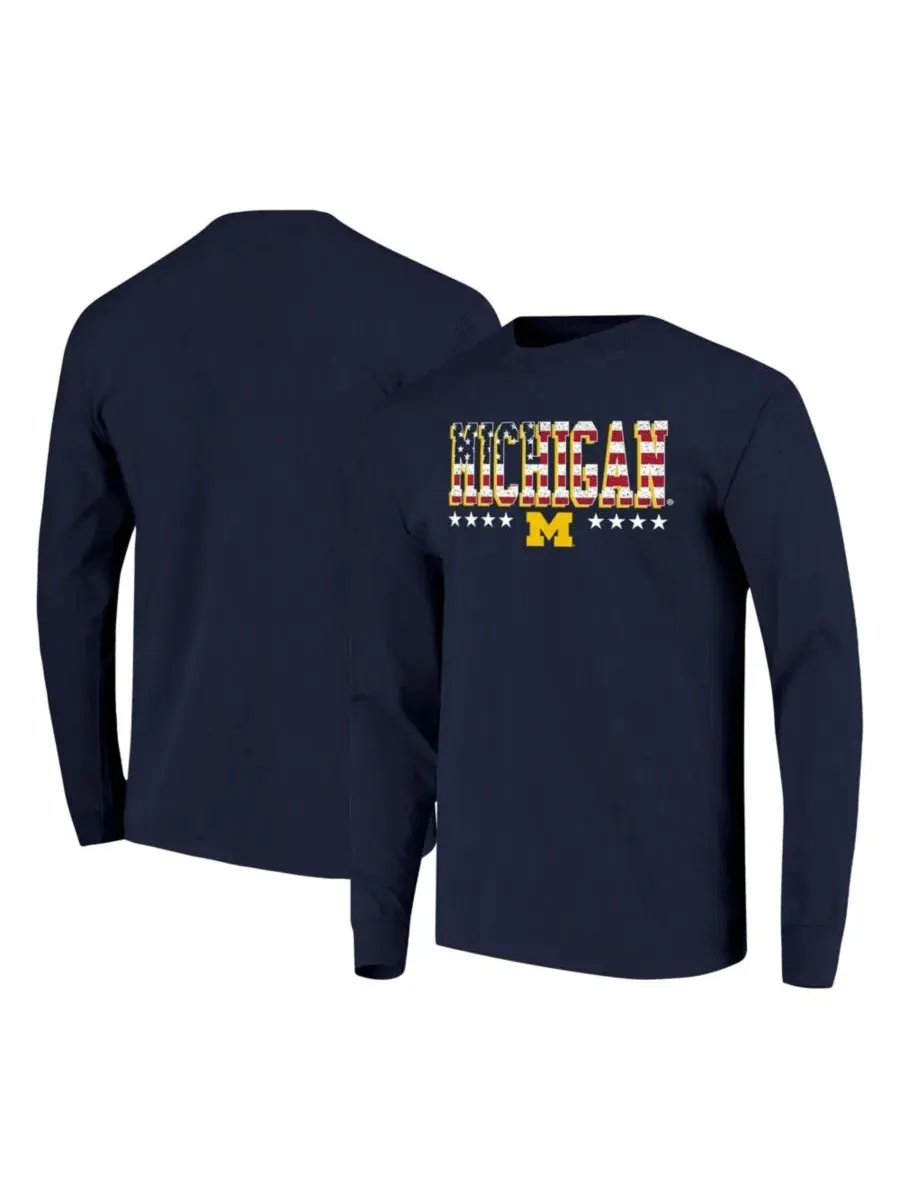 Футболка с длинным рукавом с принтом флага Michigan Wolverines Tall Type Flag Image One