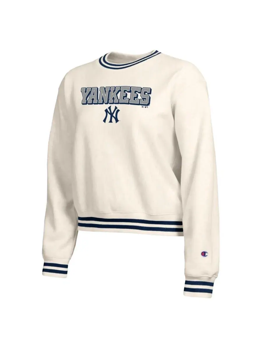 Свитшот женский с принтом New York Yankees Reverse Weave Champion — изображение 2 из 3, бежевый
