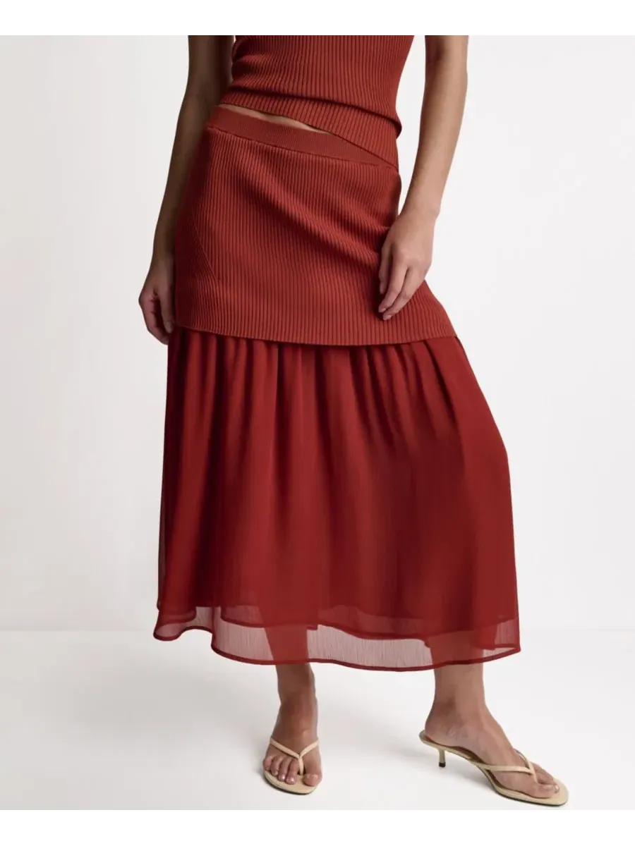 Юбка-миди с круговым кроем, из рифленого трикотажа BCBG, Mesa