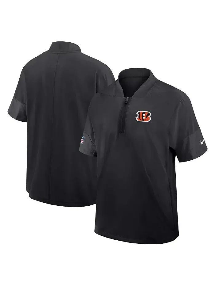 Мужская черная тренерская куртка Cincinnati Bengals с коротким рукавом и четверть-молнией для игры
