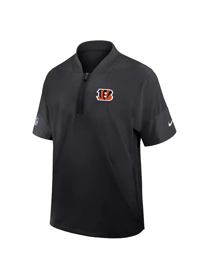 Мужская черная тренерская куртка Cincinnati Bengals с коротким рукавом и четверть-молнией для игры — изображение 2 из 3