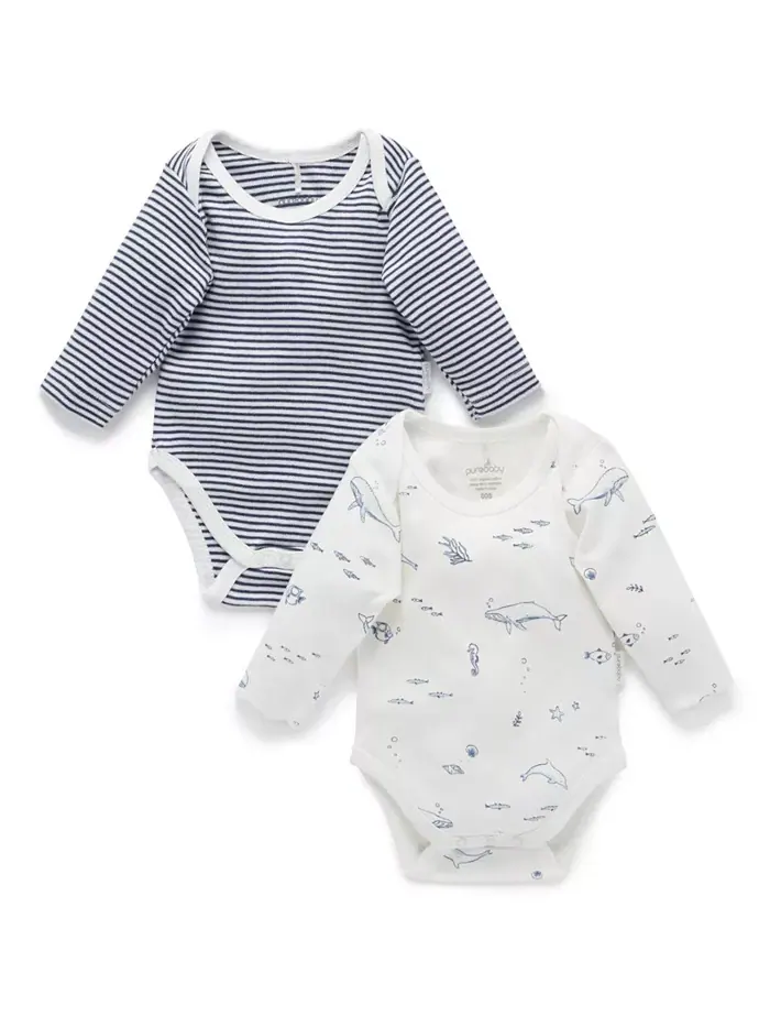 Боди с длинным рукавом и удобным вырезом для мальчиков, 2 шт Purebaby
