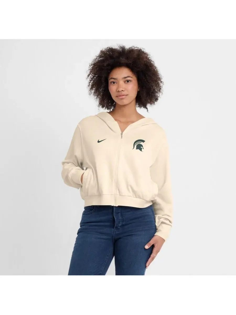 Nike Женская кремовая толстовка на молнии Michigan State Spartans Chill Midi — изображение 3 из 5, бежевый