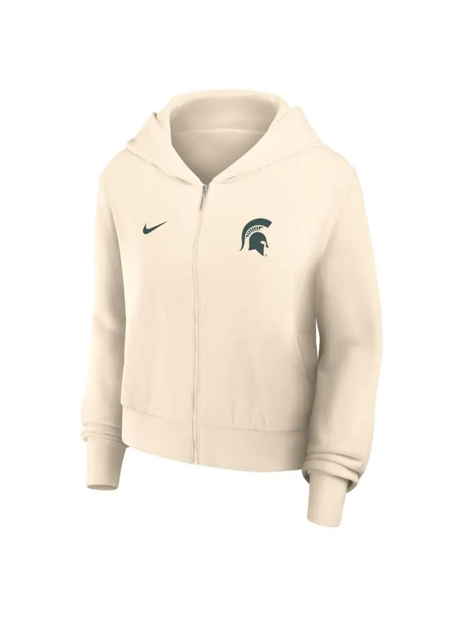 Nike Женская кремовая толстовка на молнии Michigan State Spartans Chill Midi — изображение 5 из 5, бежевый
