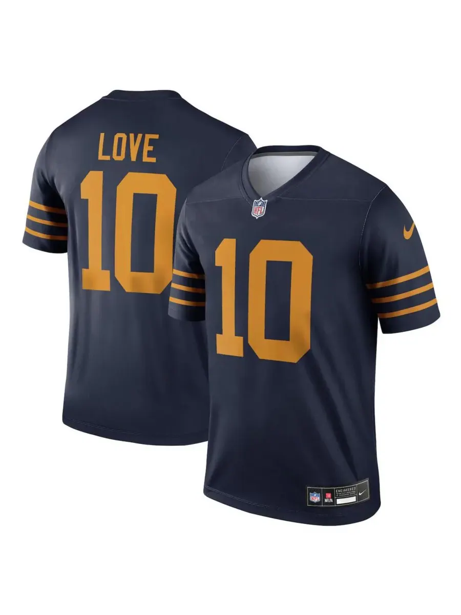 Nike Мужская футболка Jordan Love Navy Green Bay Packers The 1923 Classic Legend Player Dri-FIT