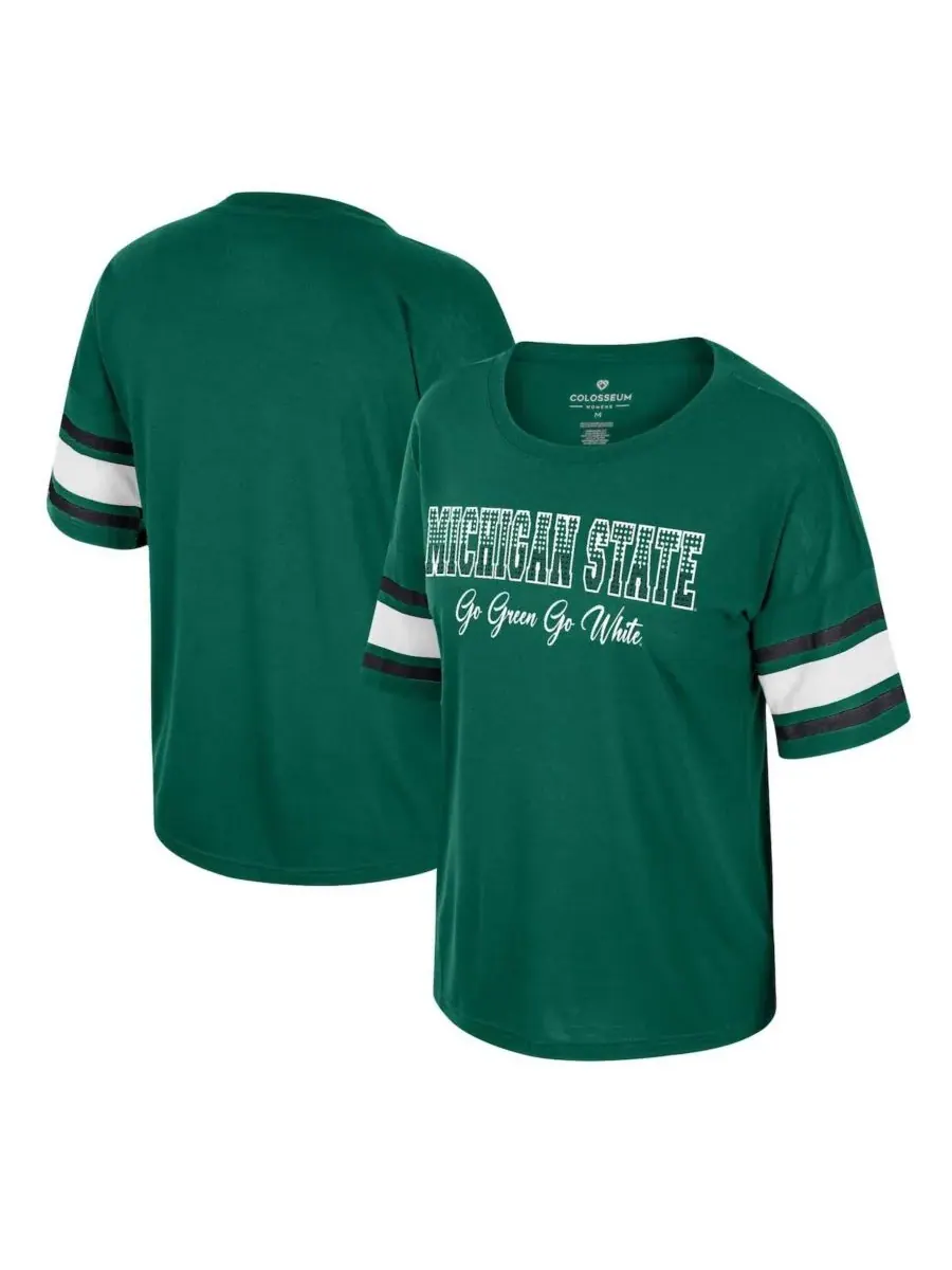 Colosseum Женская зеленая футболка Michigan State Spartans "I'm Gliding Here" со стразами