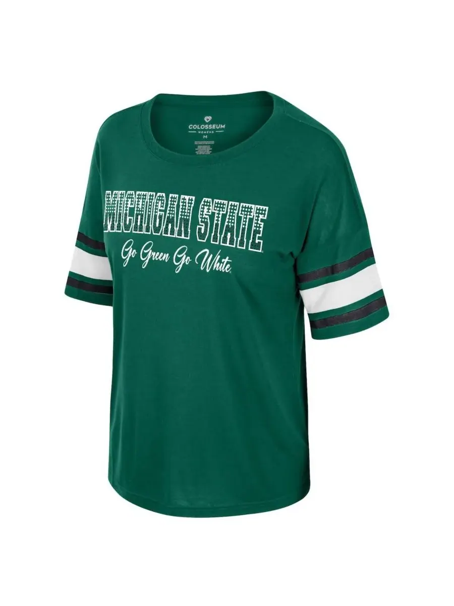 Colosseum Женская зеленая футболка Michigan State Spartans "I'm Gliding Here" со стразами — изображение 2 из 3, зеленый