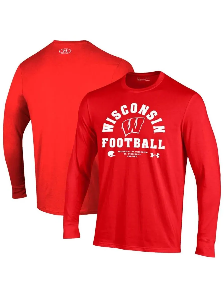 Under Armour Мужская красная хлопковая футболка с длинным рукавом Wisconsin Badgers 2025 Sideline
