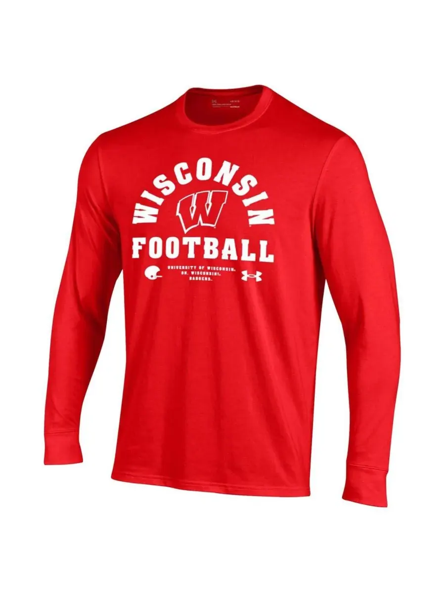 Under Armour Мужская красная хлопковая футболка с длинным рукавом Wisconsin Badgers 2025 Sideline — изображение 3 из 3