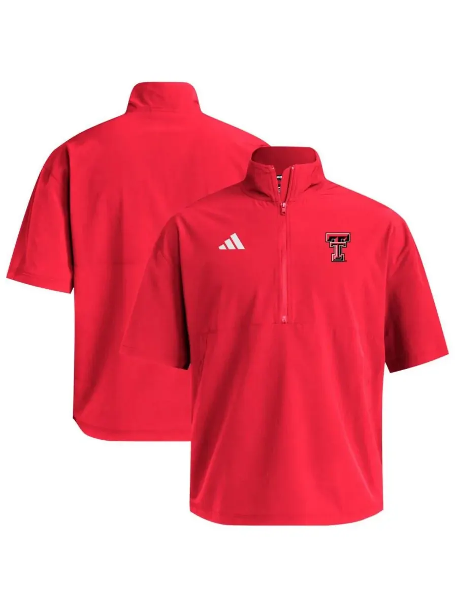 Adidas Мужская красная тканая толстовка с коротким рукавом и молнией Texas Tech Red Raiders