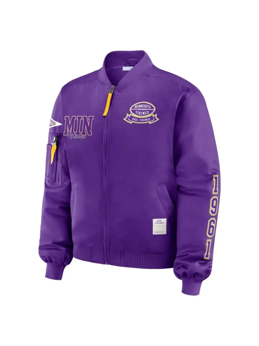 WEAR by Erin Andrews Женская фиолетовая куртка-бомбер на молнии с нашивкой Minnesota Vikings — изображение 2 из 3, фиолетовый