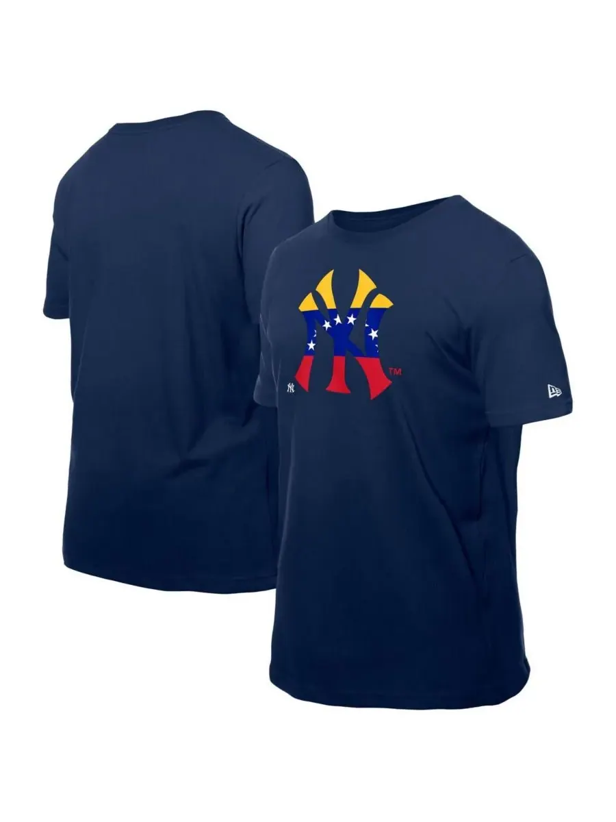 New Era Мужская темно-синяя футболка с логотипом New York Yankees и венесуэльским флагом