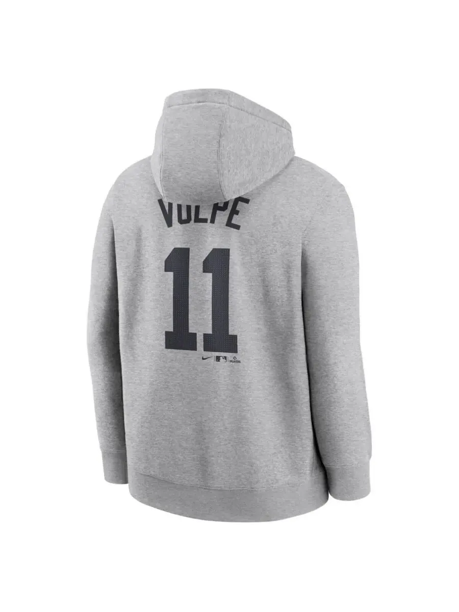 Nike Мужская флисовая толстовка с капюшоном Anthony Volpe Heather Gray New York Yankees с именем и — изображение 2 из 3