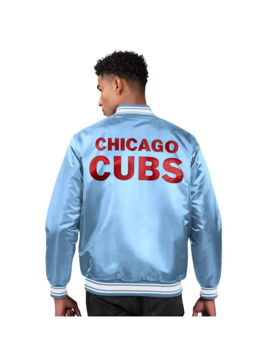 Starter Мужская светло-голубая атласная куртка-бомбер Chicago Cubs с застежкой на кнопках, модель — изображение 2 из 2