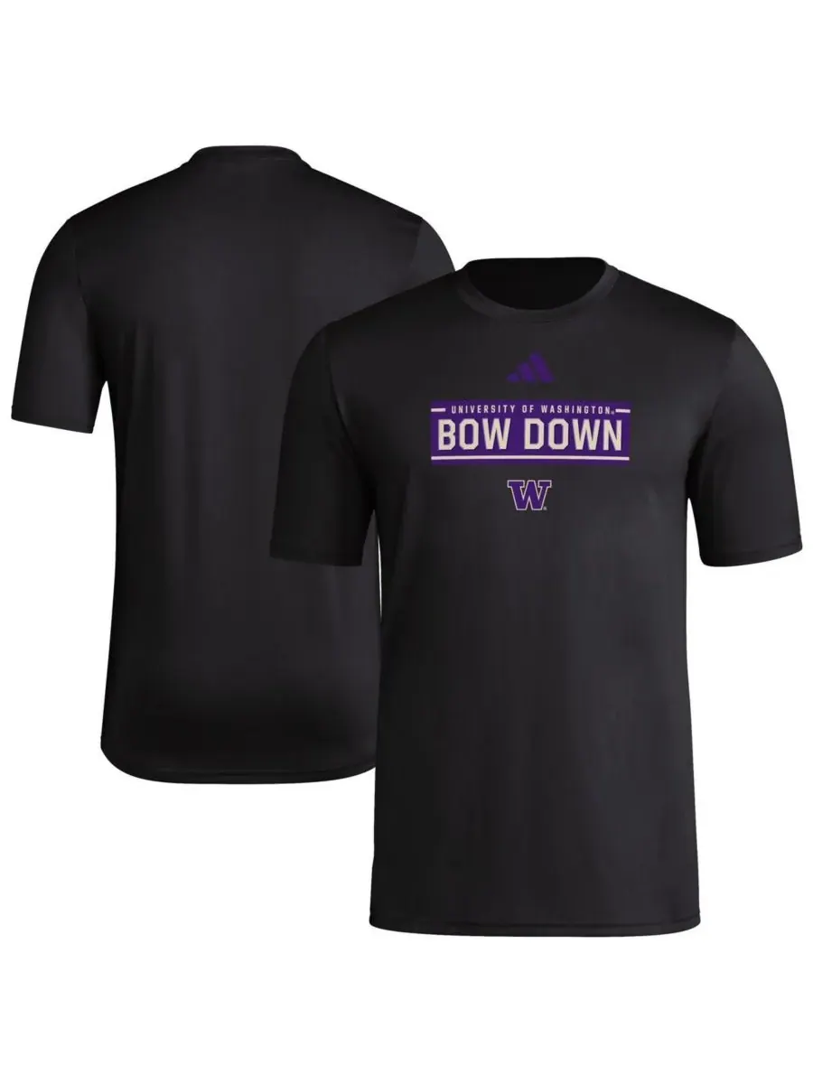 Adidas Мужская черная футболка с надписью "Washington Huskies" для раздевалки перед игрой