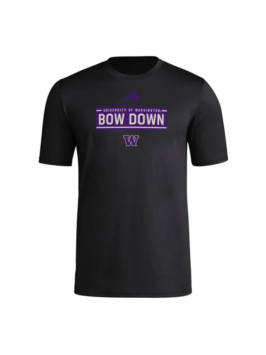 Adidas Мужская черная футболка с надписью "Washington Huskies" для раздевалки перед игрой — изображение 2 из 3, черный