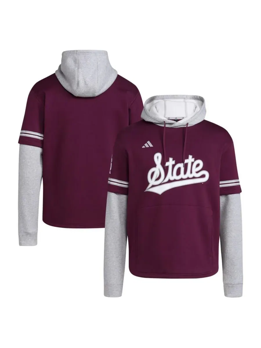 Adidas Мужская бейсбольная толстовка бордового цвета с капюшоном Mississippi State Bulldogs