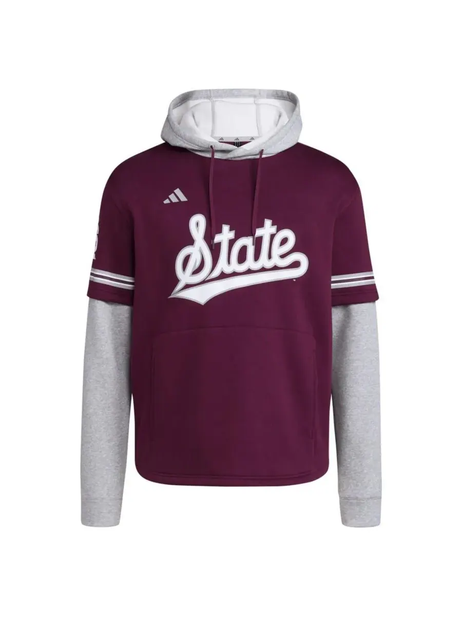 Adidas Мужская бейсбольная толстовка бордового цвета с капюшоном Mississippi State Bulldogs — изображение 3 из 3, коричневый