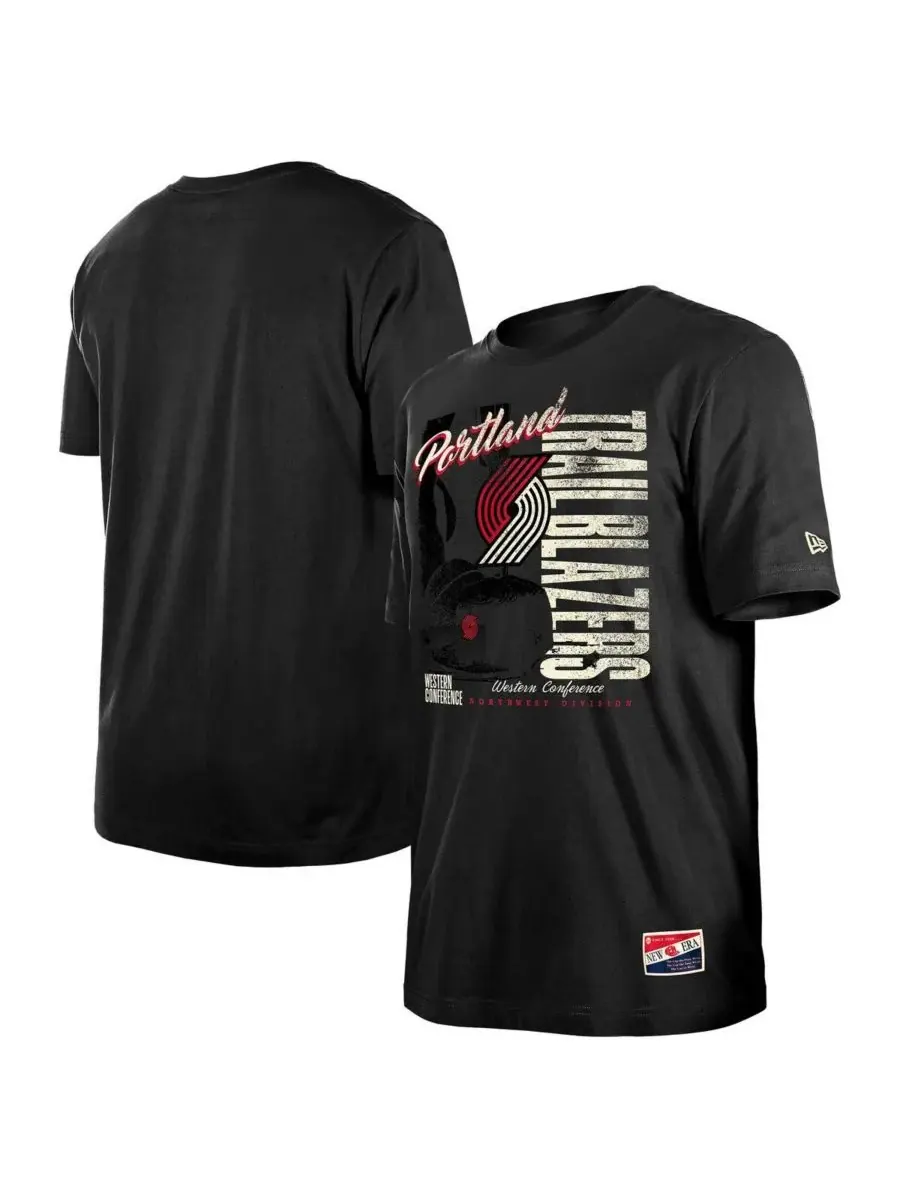 New Era Мужская черная футболка Portland Trail Blazers в винтажном стиле с эффектом потертости