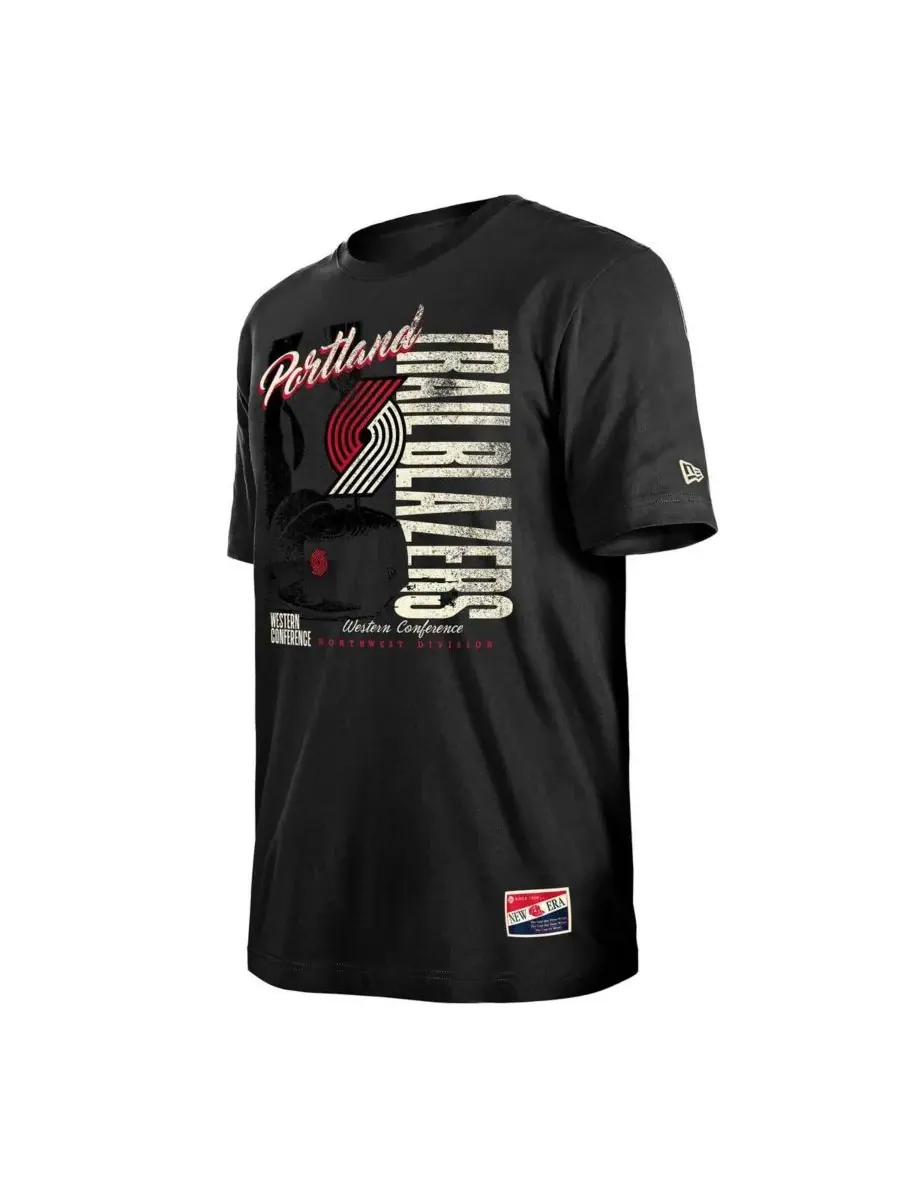 New Era Мужская черная футболка Portland Trail Blazers в винтажном стиле с эффектом потертости — изображение 3 из 3, черный