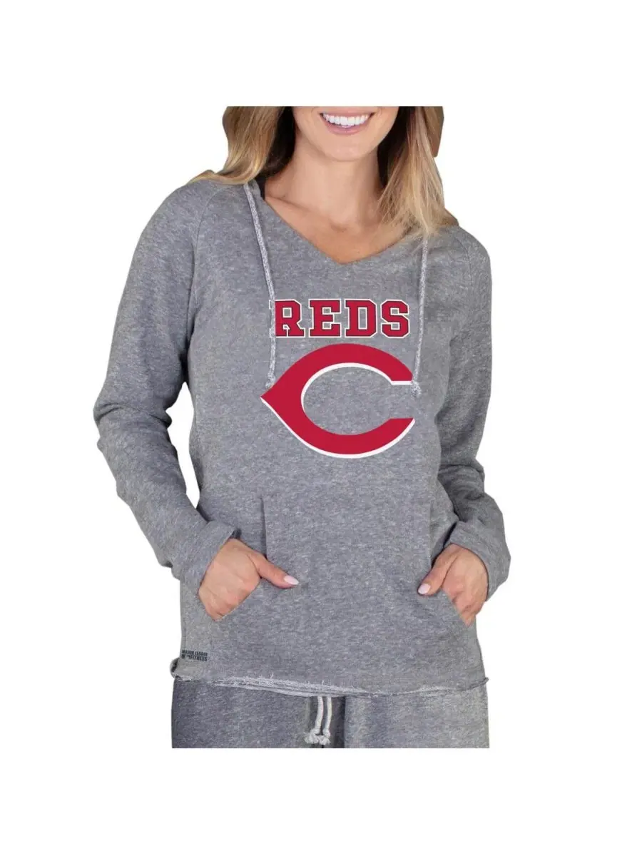 Женская серая толстовка с длинными рукавами Cincinnati Reds Mainstream Terry Concepts Sport