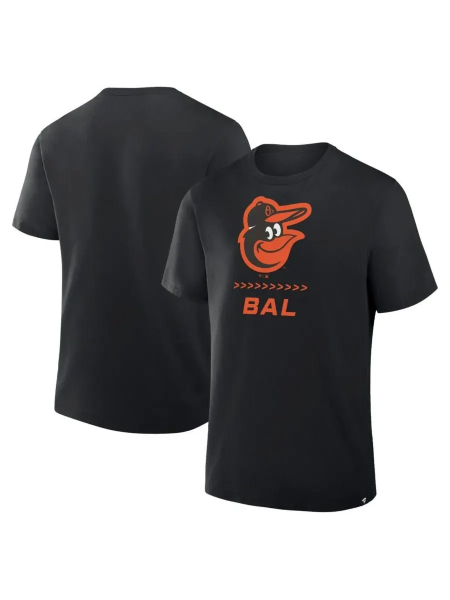 Мужская черная футболка Baltimore Orioles Clubhouse Legacy Side Swipe Fanatics