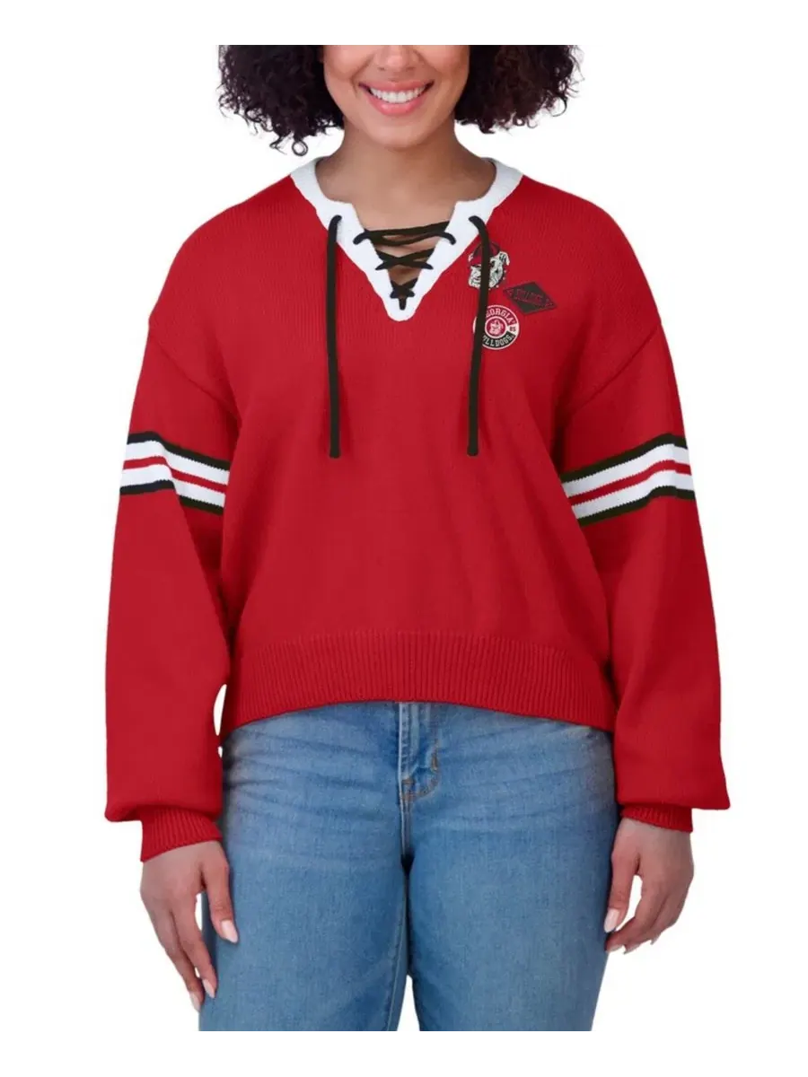 Женский свитер-пуловер с шнуровкой, с длинным рукавом WEAR by Erin Andrews — изображение 4 из 4, красный