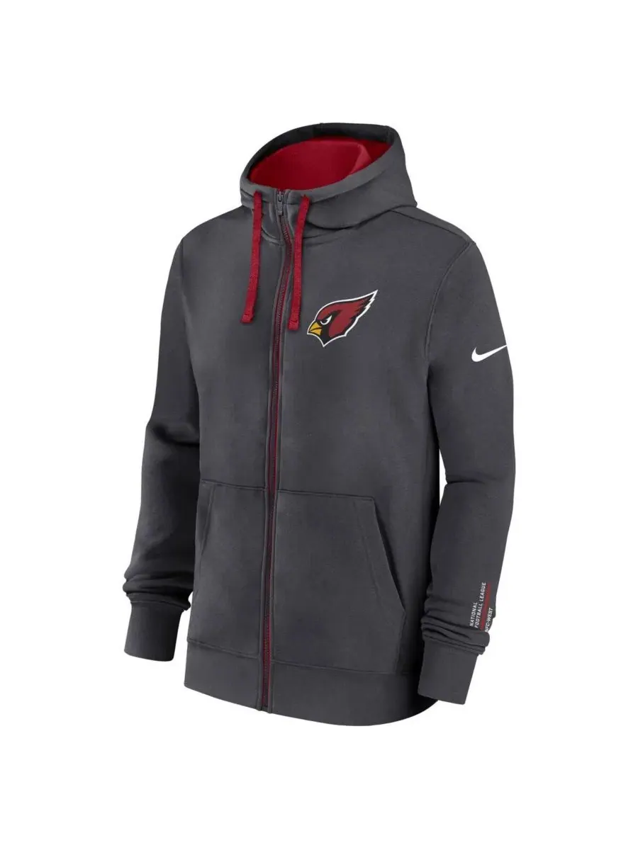 Флисовая худи с капюшоном Nike Anthracite Arizona Cardinals Primetime Club Full-Zip — изображение 2 из 3, серый