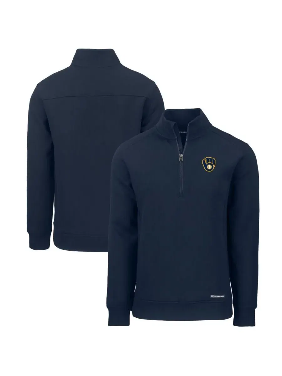 Пуловер с четверть-застежкой Cutter & Buck Navy Milwaukee Brewers Roam Eco